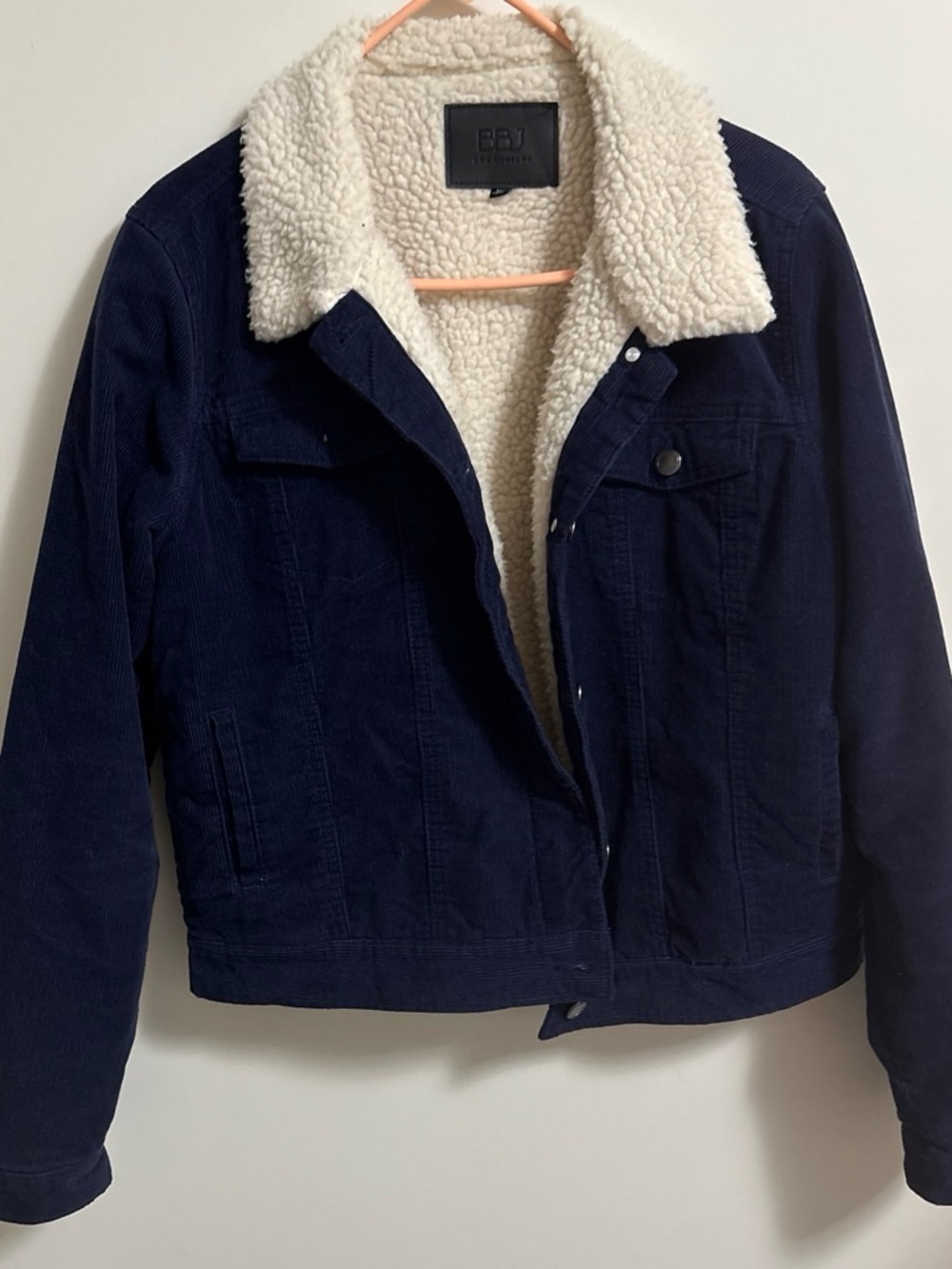 Kids Navy Corduroy Teddy Jacket with Cream Sherpa Lining